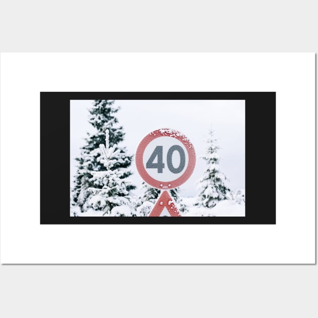 White Winter - Hoarfrost on Round Traffic Sign in Norwegian Backcountry Wall Art by visualspectrum